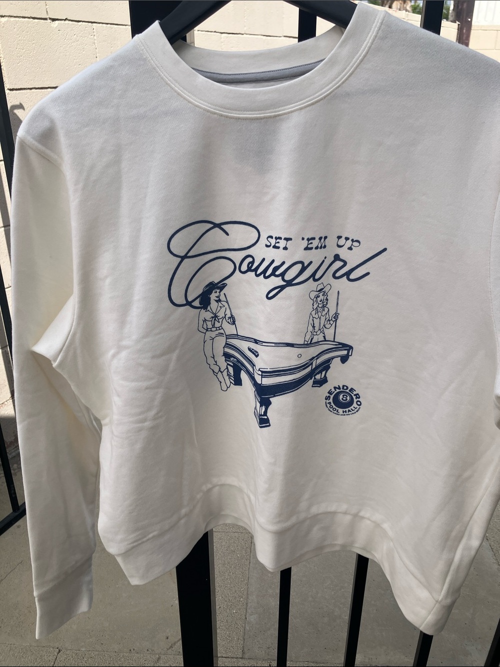 Cowgirl Graphic Pullover Sweatshirt - White with Navy Print